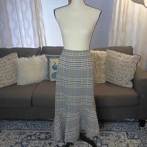 C EST. 1946 Asymmetric Midi Gray And Brown Plaid Women's Skirt Size Small